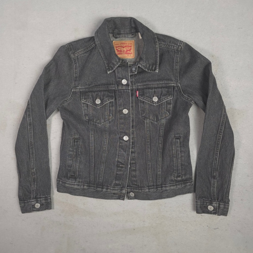 Levis Womens Trucker Jacket Washed Black Denim Button Up Jean Coat Small
